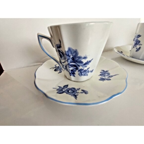 Vintage Rosina England Tea Cup & Saucer Sets (2) Blue Roses - Picture 7 of 14
